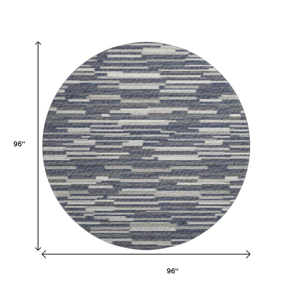 HomeRoots 8' Modern Abstract Gray Charcoal & Ivory Round Rug - Washable, UV Protected, Durable & Stylish! 644937