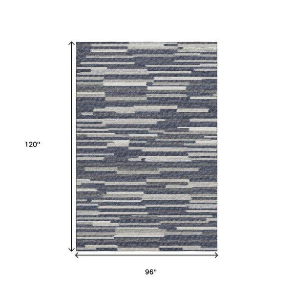 HomeRoots 8' X 10' Gray Charcoal and Ivory Abstract Washable Area Rug - Stain Resistant, UV Protected, Durable Design 644938