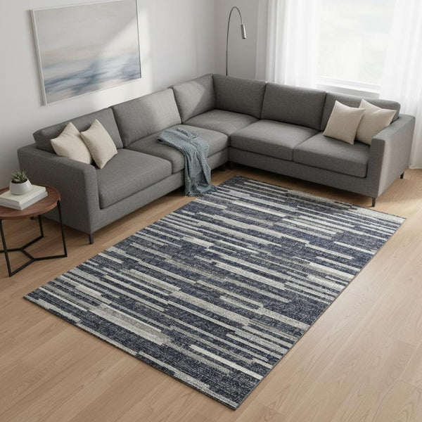 HomeRoots 8' X 10' Gray Charcoal and Ivory Abstract Washable Area Rug - Stain Resistant, UV Protected, Durable Design 644938