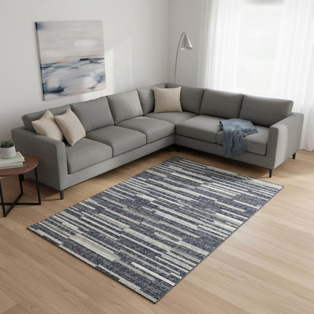 HomeRoots 9' X 12' Gray Charcoal & Ivory Abstract Area Rug – Washable, Stain Resistant, UV Protected for Durability 644939