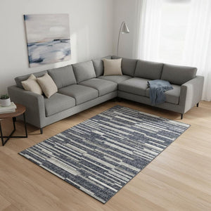 HomeRoots 9' X 12' Gray Charcoal & Ivory Abstract Area Rug – Washable, Stain Resistant, UV Protected for Durability 644939