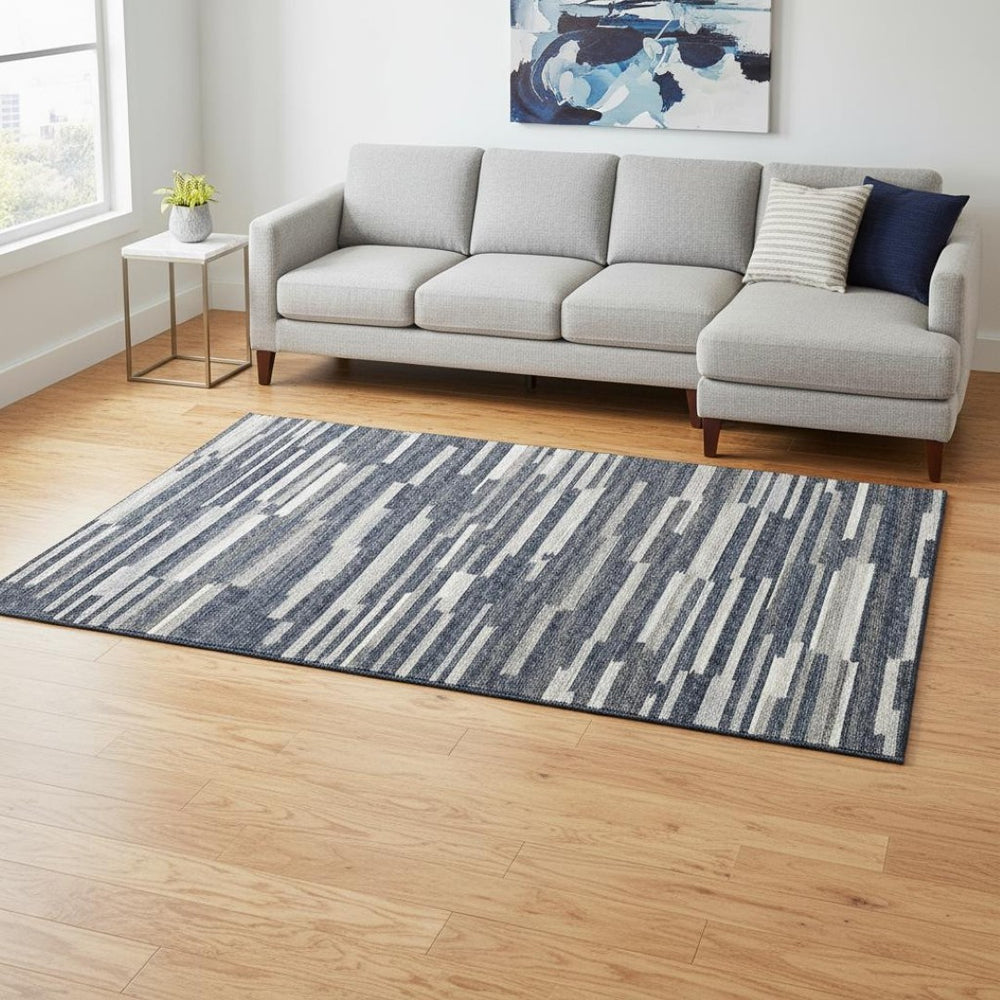 HomeRoots 10' X 14' Gray Charcoal & Ivory Abstract Area Rug – Washable, UV Protected, Stylish & Durable Design 644940