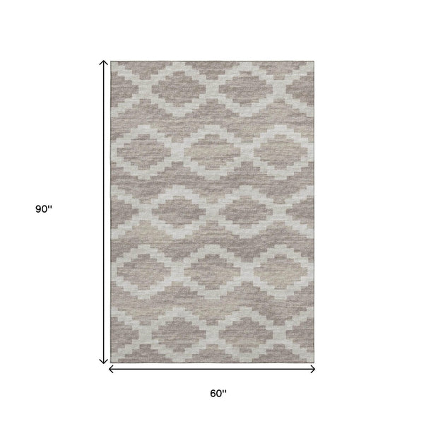 HomeRoots 5' X 8' Washable Tan Ivory Beige Tribal Area Rug with UV Protection - Durable, Stylish & Stain Resistant 644942