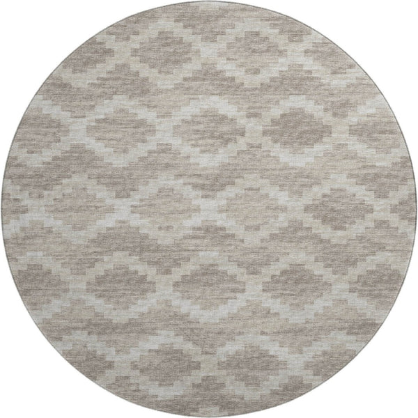 HomeRoots 8' Tribal Round Rug in Tan, Ivory & Beige – Washable, Stain-Resistant & UV-Protected for Every Space 644943