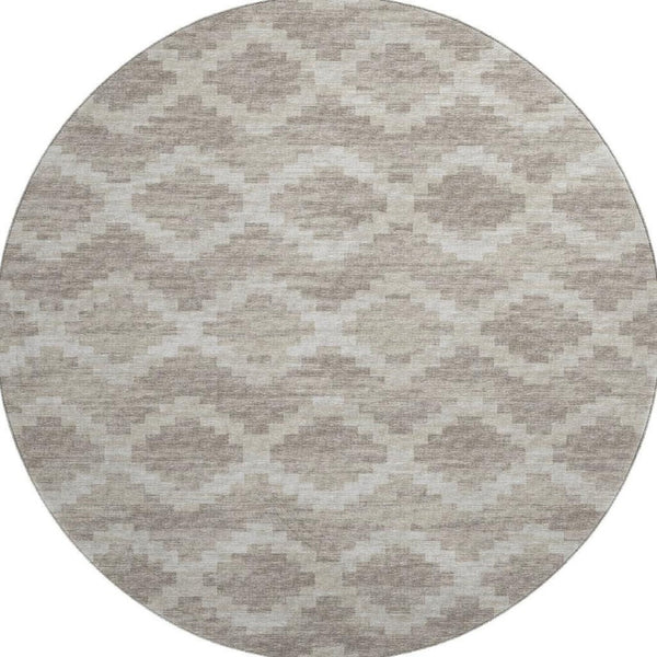 HomeRoots 8' Tribal Round Rug in Tan, Ivory & Beige – Washable, Stain-Resistant & UV-Protected for Every Space 644943