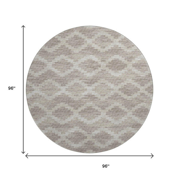 HomeRoots 8' Tribal Round Rug in Tan, Ivory & Beige – Washable, Stain-Resistant & UV-Protected for Every Space 644943