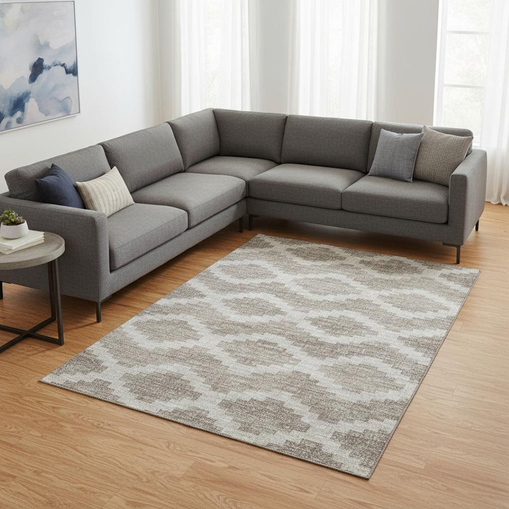 HomeRoots 9' X 12' Tan Ivory Beige Tribal Area Rug - UV Protected, Washable, Durable Style for Busy Homes 644945