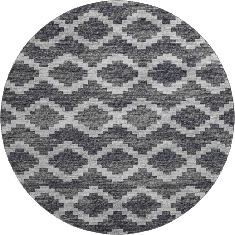 HomeRoots 8' Gray Ivory Charcoal Tribal Washable Round Rug – Durable, UV Protected, Modern Style for Any Space 644955