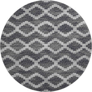 HomeRoots 8' Gray Ivory Charcoal Tribal Washable Round Rug – Durable, UV Protected, Modern Style for Any Space 644955