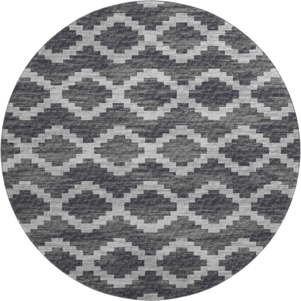 HomeRoots 8' Gray Ivory Charcoal Tribal Washable Round Rug – Durable, UV Protected, Modern Style for Any Space 644955