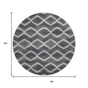 HomeRoots 8' Gray Ivory Charcoal Tribal Washable Round Rug – Durable, UV Protected, Modern Style for Any Space 644955