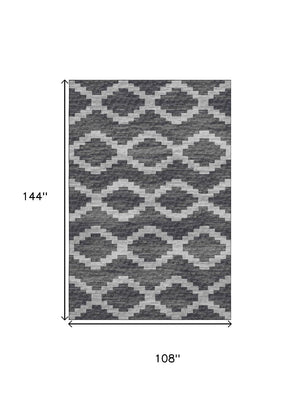 HomeRoots 9' Tribal Area Rug in Gray, Ivory & Charcoal – Washable, Stain Resistant, UV Protected for Busy Homes 644957
