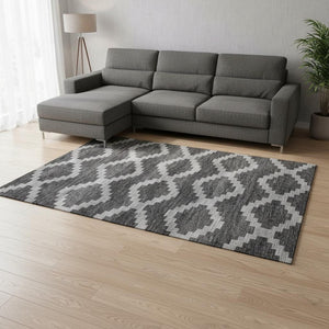 HomeRoots 9' Tribal Area Rug in Gray, Ivory & Charcoal – Washable, Stain Resistant, UV Protected for Busy Homes 644957