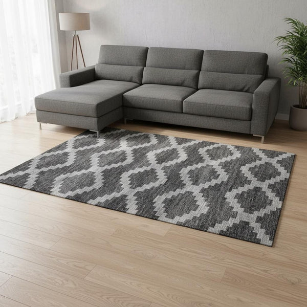 HomeRoots 9' Tribal Area Rug in Gray, Ivory & Charcoal – Washable, Stain Resistant, UV Protected for Busy Homes 644957