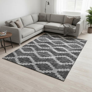 HomeRoots 10' Gray Ivory Charcoal Tribal Washable Area Rug - Durable, UV-Protected, Easy Care for Any Space 644958