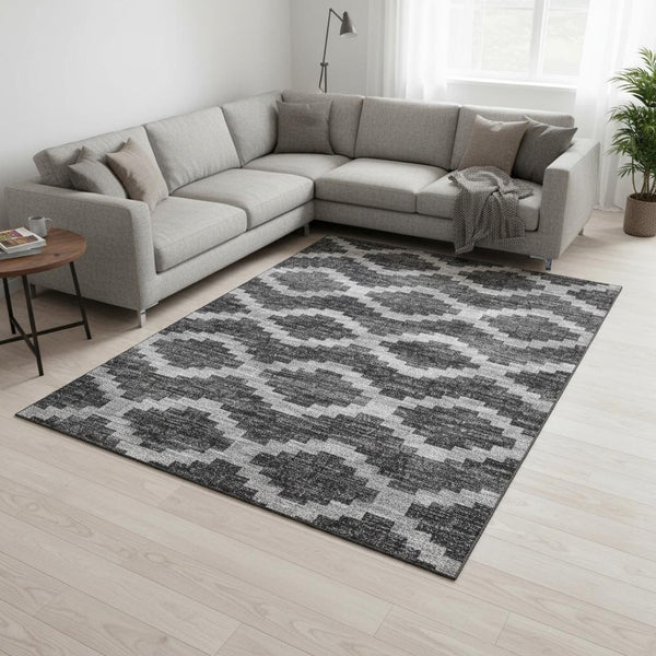 HomeRoots 10' Gray Ivory Charcoal Tribal Washable Area Rug - Durable, UV-Protected, Easy Care for Any Space 644958