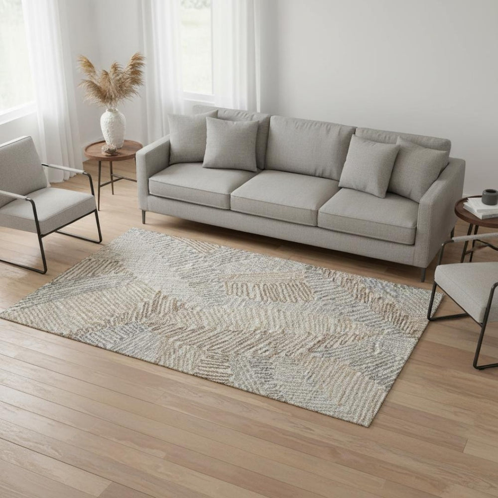 HomeRoots 5' X 8' Coffee Ivory Gray Botanical Area Rug - Washable, Stain-Resistant, UV Protected for Family Homes 644990