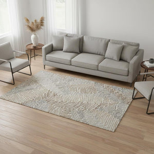 HomeRoots 5' X 8' Coffee Ivory Gray Botanical Area Rug - Washable, Stain-Resistant, UV Protected for Family Homes 644990