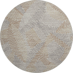 HomeRoots 8' Round Coffee, Ivory & Gray Botanical Leaves Rug – Washable, UV-Protected & Durable for Every Space 644991