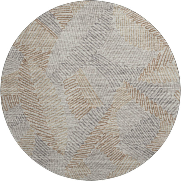 HomeRoots 8' Round Coffee, Ivory & Gray Botanical Leaves Rug – Washable, UV-Protected & Durable for Every Space 644991