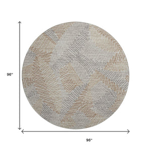 HomeRoots 8' Round Coffee, Ivory & Gray Botanical Leaves Rug – Washable, UV-Protected & Durable for Every Space 644991