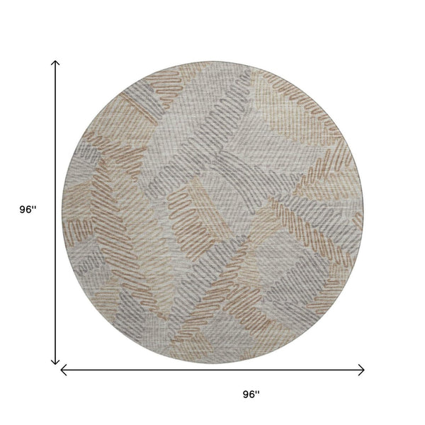HomeRoots 8' Round Coffee, Ivory & Gray Botanical Leaves Rug – Washable, UV-Protected & Durable for Every Space 644991