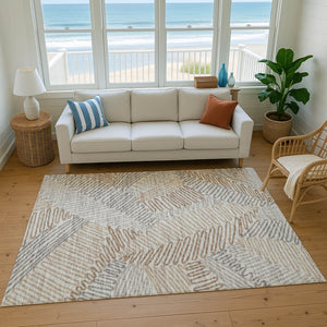 HomeRoots 8' X 10' Coffee Ivory Gray Botanical Leaves Area Rug - Washable, UV Protected, Stain-Resistant Design 644992