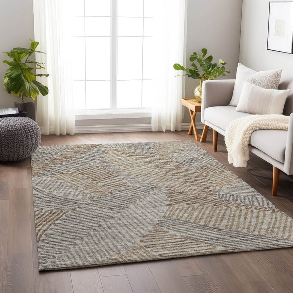 HomeRoots 8' X 10' Coffee Ivory Gray Botanical Leaves Area Rug - Washable, UV Protected, Stain-Resistant Design 644992