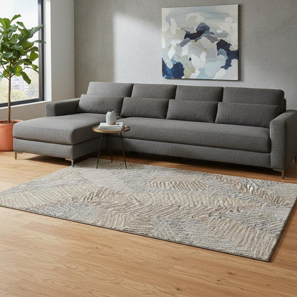 HomeRoots 8' X 10' Coffee Ivory Gray Botanical Leaves Area Rug - Washable, UV Protected, Stain-Resistant Design 644992