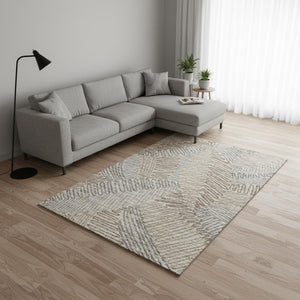 HomeRoots 9' X 12' Botanical Leaves Area Rug in Coffee, Ivory & Gray – Washable, UV Protected & Stain Resistant 644993
