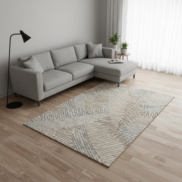 HomeRoots 9' X 12' Botanical Leaves Area Rug in Coffee, Ivory & Gray – Washable, UV Protected & Stain Resistant 644993