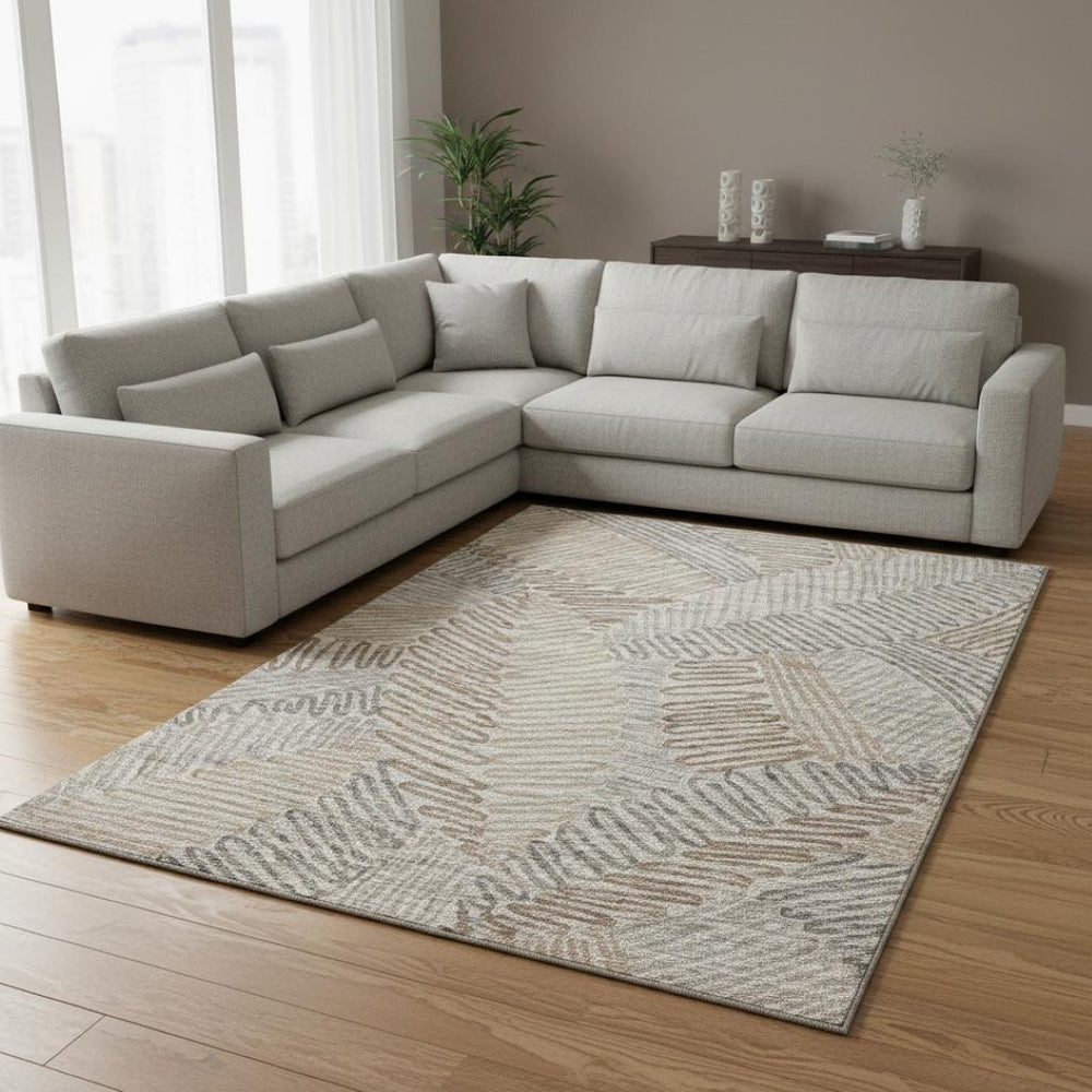 HomeRoots 10' X 14' Coffee Ivory Gray Botanical Leaves Area Rug - Washable, Stain Resistant, UV Protected Style 644994