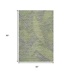 HomeRoots 5' X 8' Washable Green and Gray Botanical Area Rug with UV Protection for High-Traffic Spaces 644996