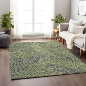 HomeRoots 5' X 8' Washable Green and Gray Botanical Area Rug with UV Protection for High-Traffic Spaces 644996