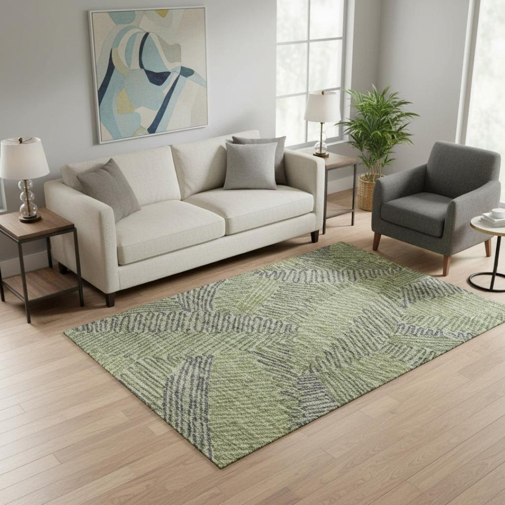 HomeRoots 5' X 8' Washable Green and Gray Botanical Area Rug with UV Protection for High-Traffic Spaces 644996