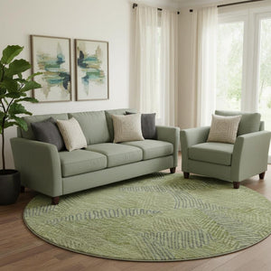 HomeRoots 8' Botanical Leaves Round Rug - Washable, UV Protected, Stylish Green & Gray Design for Any Room 644997