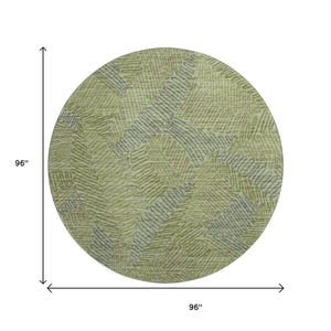HomeRoots 8' Botanical Leaves Round Rug - Washable, UV Protected, Stylish Green & Gray Design for Any Room 644997
