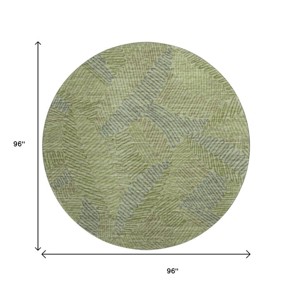 HomeRoots 8' Botanical Leaves Round Rug - Washable, UV Protected, Stylish Green & Gray Design for Any Room 644997