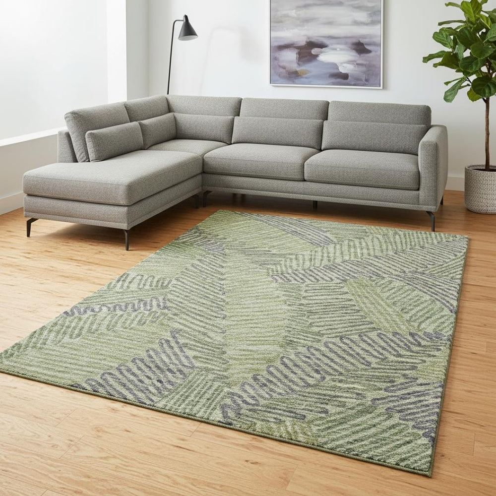 HomeRoots 8' X 10' Green & Gray Botanical Leaves Washable Area Rug with UV Protection for Modern Living Spaces 644998