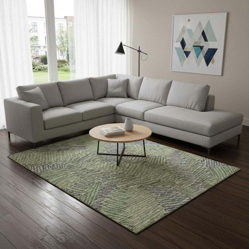 HomeRoots 9' X 12' Green and Gray Botanical Leaves Area Rug - Washable, UV-Protected, Pet-Friendly Design! 644999