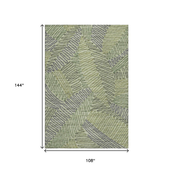 HomeRoots 9' X 12' Green and Gray Botanical Leaves Area Rug - Washable, UV-Protected, Pet-Friendly Design! 644999