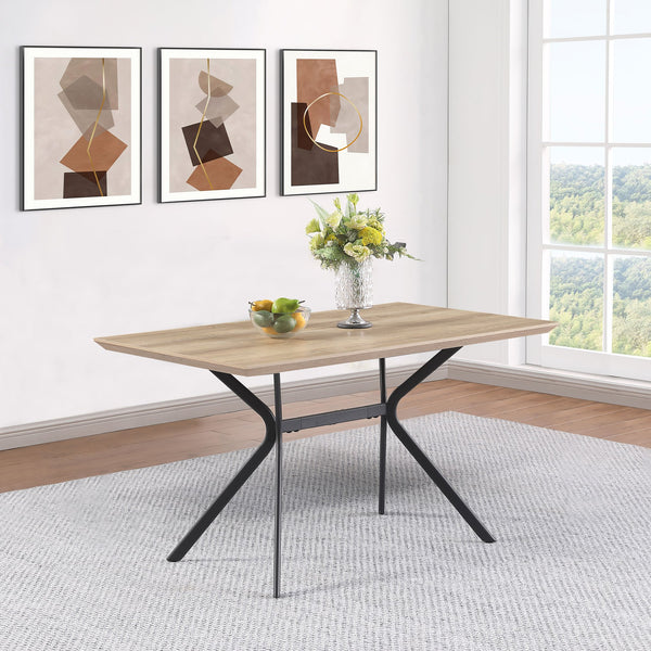 English Elm Hanover 53" Light Brown Composite Wood Dining Table with Flared V Metal Legs, Modern Melamine Finish B062S00608