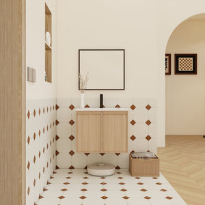 English Elm 24" Wall Mounted Bathroom Vanity Dark Oak Open Shelf Ceramic Sink Soft Close Door W3450P435843