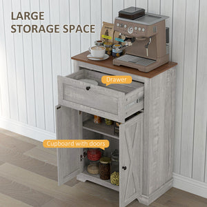 English Elm HOMCOM Rustic Farmhouse Sideboard Buffet Cabinet with Barn Doors, Drawer & Adjustable Shelves for Entryway Light Gray W2225P229126