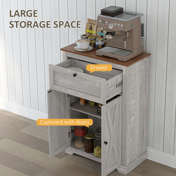 English Elm HOMCOM Rustic Farmhouse Sideboard Buffet Cabinet with Barn Doors, Drawer & Adjustable Shelves for Entryway Light Gray W2225P229126