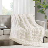 Madison Park Ruched Fur Glam/Luxury Throw MP50-3091 Ivory