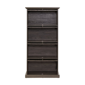 English Elm Glass 4-Tier Display Cabinet with Tempered Glass Doors, Flip-Up Access, Aluminum Frame, Elegant Chic Storage for Collectibles and Books Brown W2275P206601