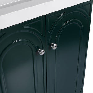 English Elm 24" Freestanding Bathroom Vanity with Integrated Basin Design, Adjustable Shelf & 3 Metal Handles, Eco Plywood Finish Dark Green W999P241071