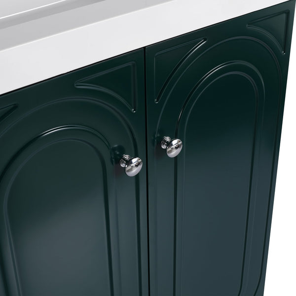 English Elm 24" Freestanding Bathroom Vanity with Integrated Basin Design, Adjustable Shelf & 3 Metal Handles, Eco Plywood Finish Dark Green W999P241071