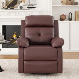 English Elm Small Rocker Swivel Recliner Chair with 360° Swivel, 30° Rocking and Adjustable 90–150° Recline Comfortability Brown T3623P380479